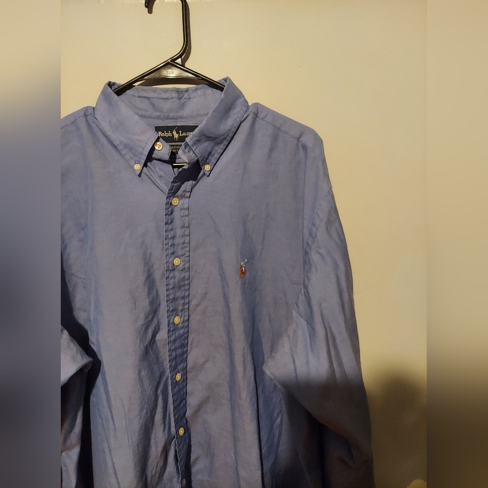 Vintage Ralph Lauren Polo Shirt 17-33 Blue Yarmouth Pinpoint Oxford Flesh Pony